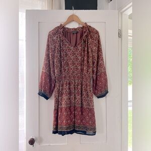 Dress Forum Women’s Boho Long Sleeve Floral V Neck Mini Dress Size Medium